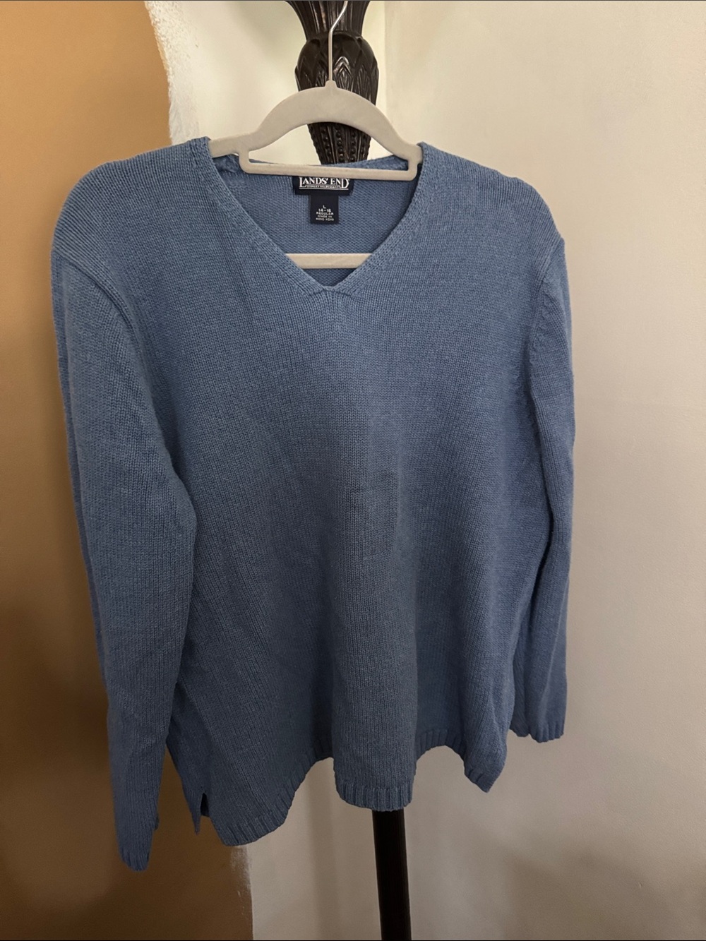 Lands' End Men's V-Neck Sweater in Dusty Blue